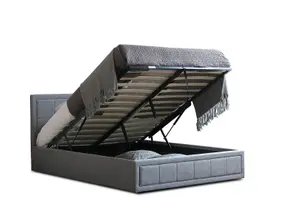 Double Grey Ottoman Storage Bed Frame Gas Lifting