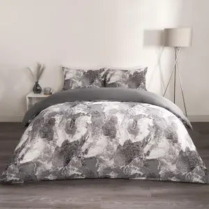 Marble Duvet Cover Set Quilt Bedding Reversible, Grey/White - King