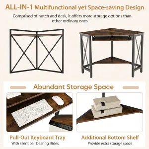 Costway Corner Writing Desk Home Office Space-Saving Computer Desk with Keyboard Tray