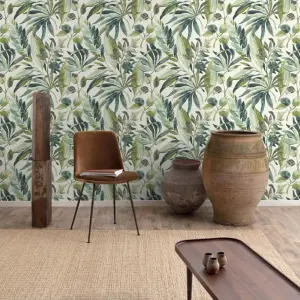 Grandeco Tropical Palm Leaf Green Wallpaper Botanical Textured Paste The Wall