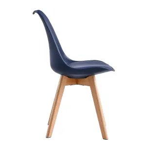 Set of 4 Dining Chairs with Solid Wooden Legs and Seat Cushion Pads in Blue- Eva by MCC