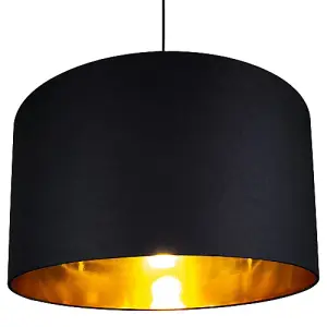 Contemporary Black Cotton 20 Floor/Pendant Lamp Shade with Shiny Gold Inner