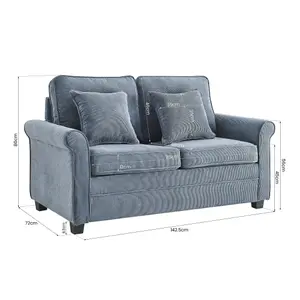 Ramy Corduroy 2 Seater Fold Out Sofa Bed Blue Convertible Sleeper Sofa