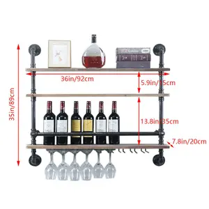 Ade Wall Mounted Wine Bottle & Glass Rack in Black/Brown