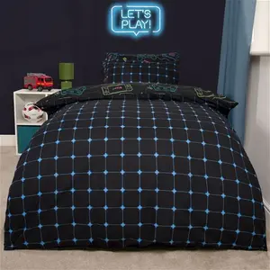 OHS Gaming Print Duvet Set, Black - Double