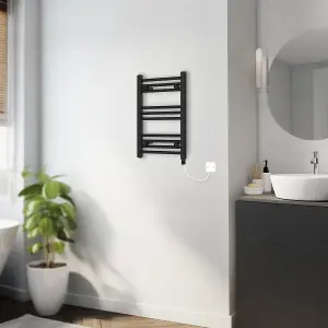 Rinse Bathrooms 200W Electric Heated Warming Towel Rail Bathroom Radiator Black - 600x400mm