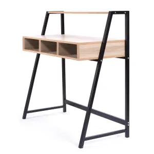 Nautilus Designs Oak Computer Desk with Black Frame & Upper Storage Shelf