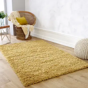 Modern Easy to Clean Gold Plain Shaggy Rug for Living Room and Bedroom-160cm X 230cm