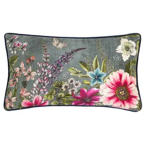 Chagoya Floral Rectangular Lumbar Cushion Cover Blue