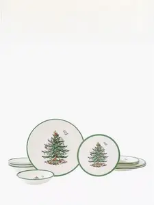 Spode Christmas Tree Stoneware Dinnerware Set, 12 Piece, White/Green