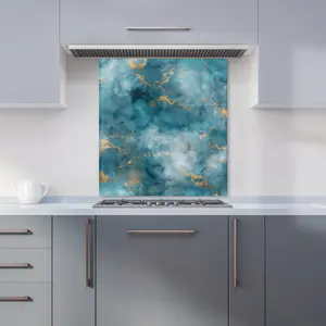 Gold And Blue Marble Effect Premium Glass Kitchen Splashback W700mm x H650mm