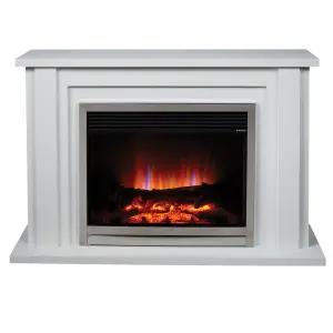 Suncrest Vermont White MDF & stainless steel Freestanding Electric fire suite