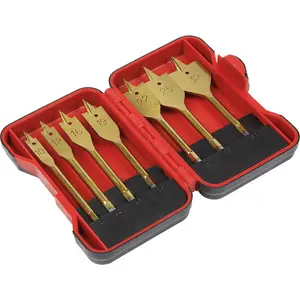 7 Piece Titanium Coated Flat Wood Drill Bit Set with Storage Box - 1/4 Inch Hex Shank