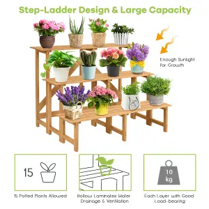 Costway 3-Tier Wooden Plant Stand Holder Flower Display Shelf Freestanding Ladder Rack