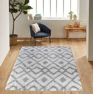 Moroccan Berber Shaggy Rugs Living Room Ikat Light Cream 160x230 cm