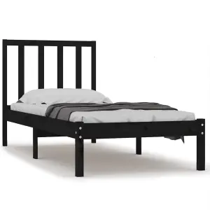 Berkfield Bed Frame Black Solid Wood Pine 100x200 cm