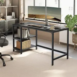 VASAGLE Computer Desk, Writing Desk with 2 Shelves, Work Table for Office Living Room, Steel Frame, Ebony Black