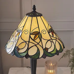 Luminosa Jamelia 1 Light Small Table Lamp Tiffany Glass, Dark Bronze Paint with Highlights, E27