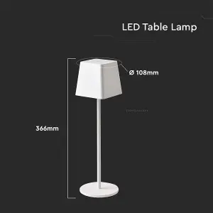 V-TAC Rechargeable Table Lamp White Square LED USB Dimmable Light