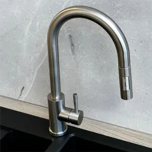 Liquida CT454BS Single Lever Pull Out Mono Mixer Brushed Steel Kitchen Mixer Tap