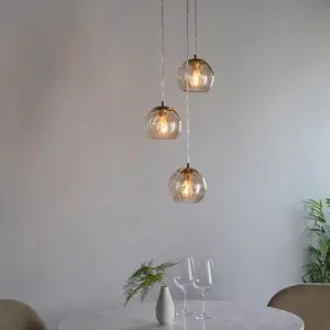 Luminosa Dimple Modern Cluster 3 Light Pendant Brushed Brass, Champagne Glass Shade