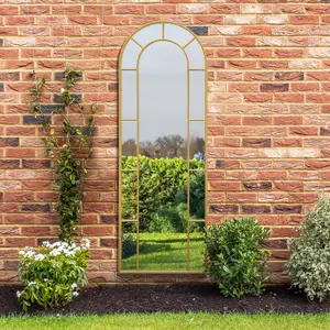 MirrorOutlet - The Arcus - Gold Framed Arched Leaner Garden Wall Mirror 67" x 24" (170  x 60 CM)