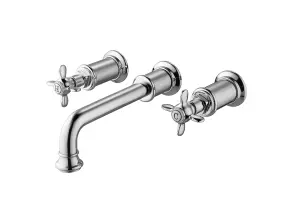 VURTU Danube 3 Tap Hole Wall Mounted Basin/ Bath Filler, 1/4 Turn, Dual Lever Ceramic Disc, Chrome, 381701