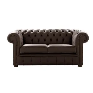 Chesterfield 2 Seater Shelly Dark Chocolate Leather Sofa Settee Bespoke In Classic Style