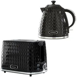 DAEWOO Argyle SDA1829GE Retro Set Kettle and Toaster Matching Bundle 2 Slice Browning Control Easy Clean 1.7L Jug Auto Off Black