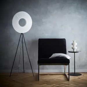 Riley Black Led Floor Lamp with White Shade