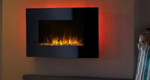 Dimplex Artesia ART20 Curved Wall Fire, Black Wall Mounted Contemporary Electric Fireplace, Adjustable 2kW Heater with Glass Front