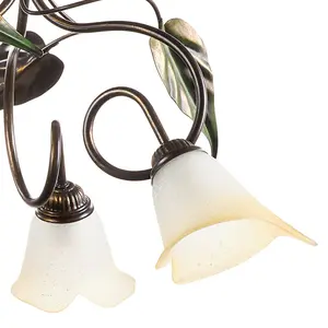 Luminosa Miranda 3 Light Multi Arm Pendant Ceiling Light, Antique Gold, Glass Shades