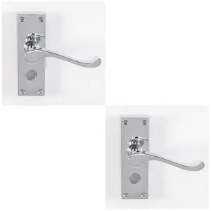 2 PACK - Victorian Scroll Bathroom Latch Door Handle - Polished Chrome Lever on Backplate