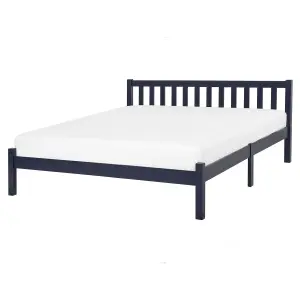 Wooden EU King Size Bed Navy Blue FLORAC