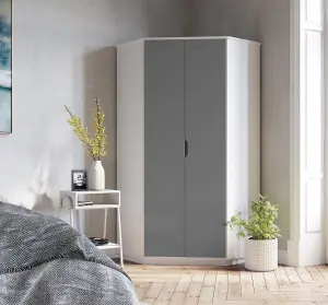 Santino High Gloss Grey And White Corner Wardrobe