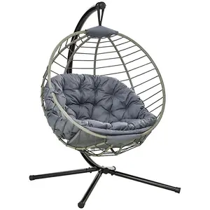 PE Rattan Swing Chair with Metal Stand & Thick Padded Cushion