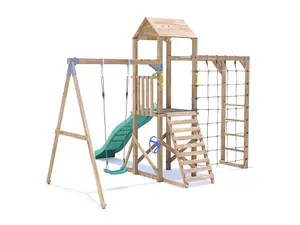 Dunster House Climbing Frame with Swing, Slide, Bars & Net SquirrelFort Low