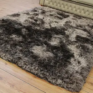 Grey Handmade , Luxurious , Modern , Plain , Shaggy , Sparkle Easy to Clean Rug for Living Room, Bedroom - 140cm X 200cm