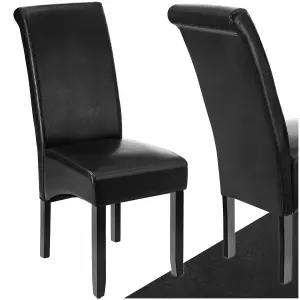 Dining Chair - ergonomic seat shape, high backrest, padded, faux leather - black