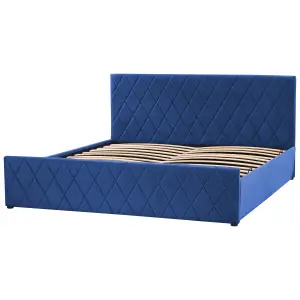 Velvet EU Super King Size Ottoman Bed Blue ROCHEFORT