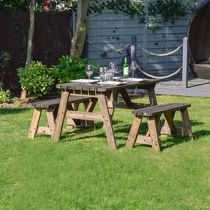 Oakham 5ft Rounded Picnic Table and Bench Set - L152 x W91 x H72 cm - Rustic Brown