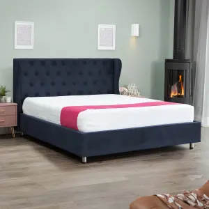 Selby 135cm Velvet Ottoman Bed Frame - Dark Blue