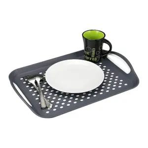 2 X Large Plastic Rectangular Non-slip Top & Bottom Serving Tray - Anti-slip Patterned Surface - With Easy-grip Handles