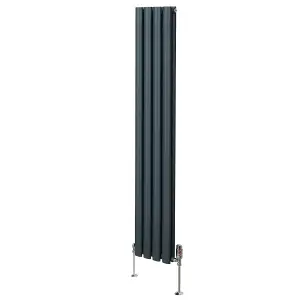 Oval Column Radiator & Valves - 1600mm x 240mm - Anthracite Grey