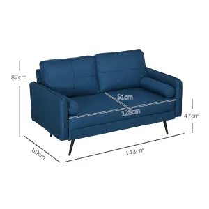 HOMCOM 2 Seater Sofa 143cm Modern Fabric Couch Back Cushions and Pillows, Blue