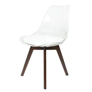 Soho Clear and White Plastic Dining Chair with Squared Dark Wood Legs