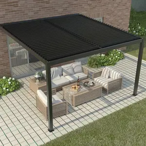 Primrose Living Deluxe Charcoal Wall Mounted Veranda with Louvered Shutter Roof 4m x 3m