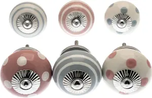 MangoTreeKnobs - Mixed Set of Dusty Pink & Whisper Grey Ceramic Cupboard Knobs x Pack 6 (MG-256)