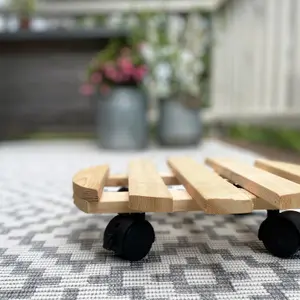 Set of 2 Round Wooden Plant Pot Trolley Movers (30cm)