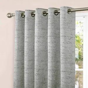 Home Curtains Rowan Metallic 65w x 90d" (165x229cm) Grey Eyelet Curtains (PAIR)